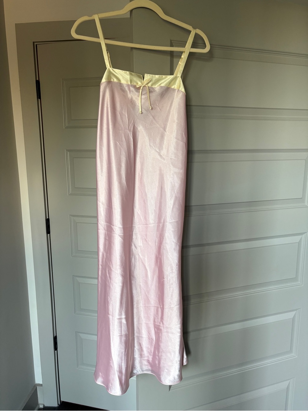Vintage Pink Satin Slip with Yellow Trim